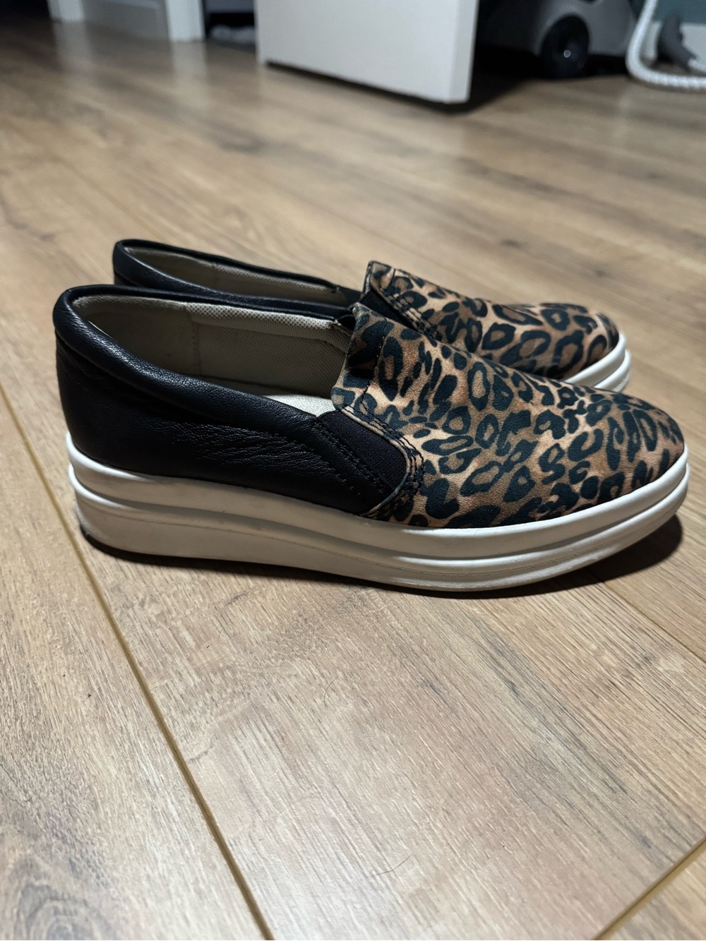 Leopard Print Slip-On Platform Sneakers - Black & Brown